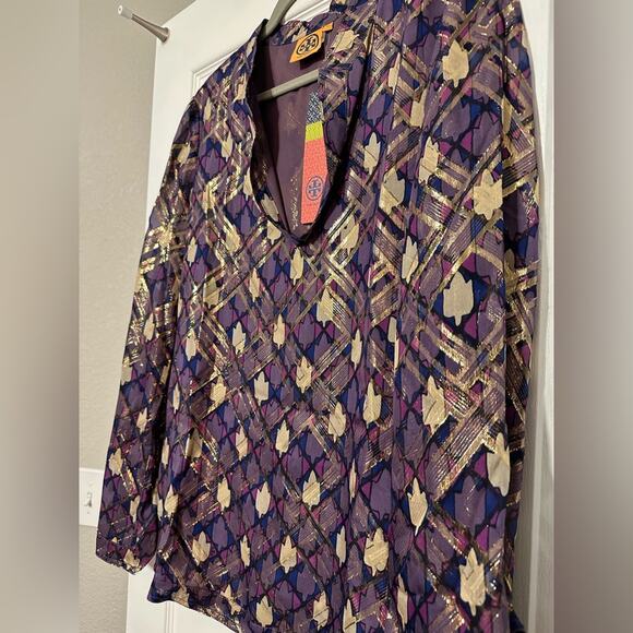 NWT Tory Burch purple plaid chiffon top - Picture 3 of 4